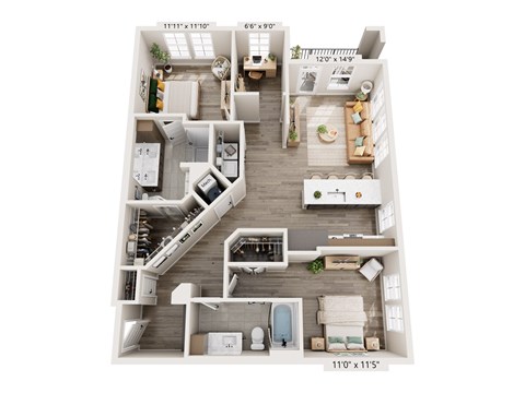 Floor plan for 2 beds, 2 baths, 1247 sqft